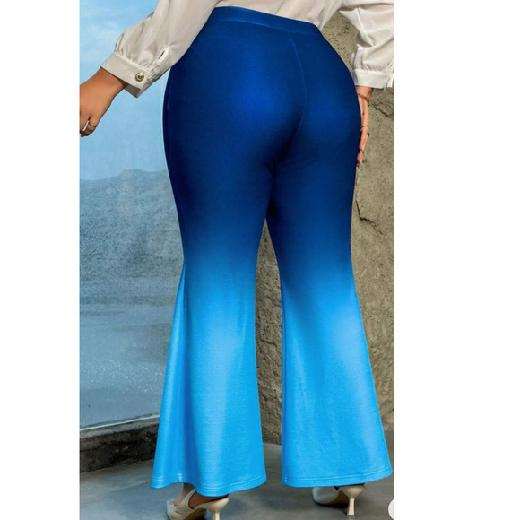 NWOT SHEIN Blue Ombre Stretch High Waist Flare Leg Pants Plus Size: 3XL (18) - Picture 3 of 6
